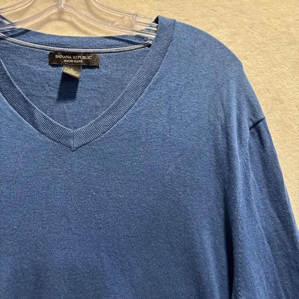 Banana Republic Luxury Blend Men's Silk Cotton Cashmere Blue Sweater Size Large